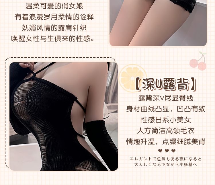 Candyiry - Lingerieset: halterjurk met distressed breisel + mouwtjes