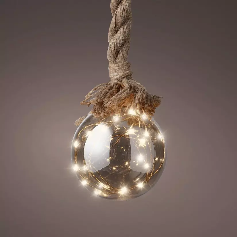 Suspension lumineuse à piles 30 LED (D14 cm) Boule de Noël ambrée Blanc chaud