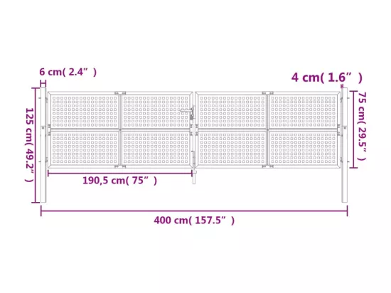 Portail de jardin anthracite 400x125 cm acier
