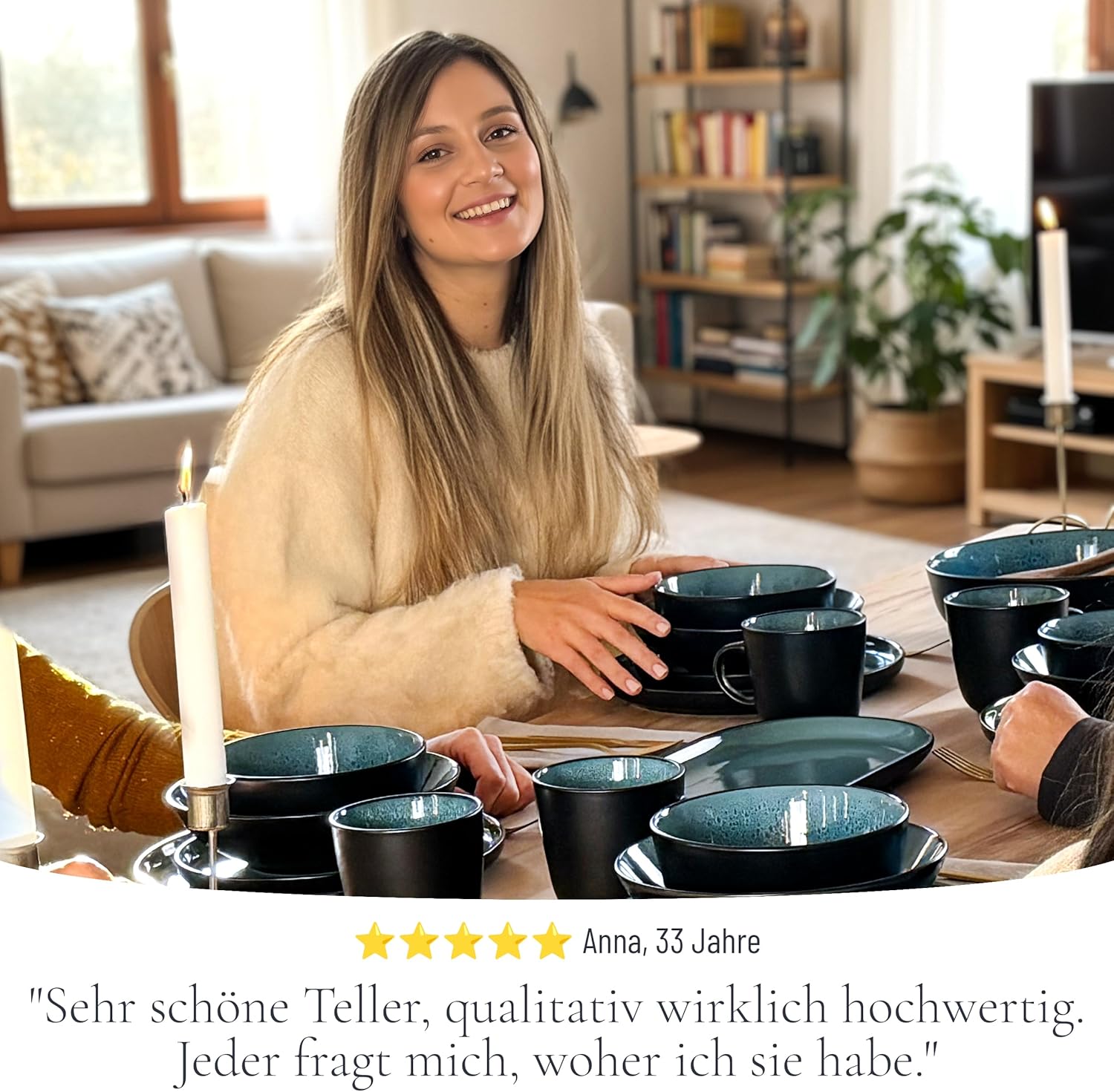 Steingut Geschirrset 6 Personen Ibiza 24 tlg. TESTSIEGER, Traumhaftes Mediterranes Steingut Geschirr Set, Schüssel- und Teller Set, Tafelservice 6 Personen, Geschirrsets Pure Living in Petrol