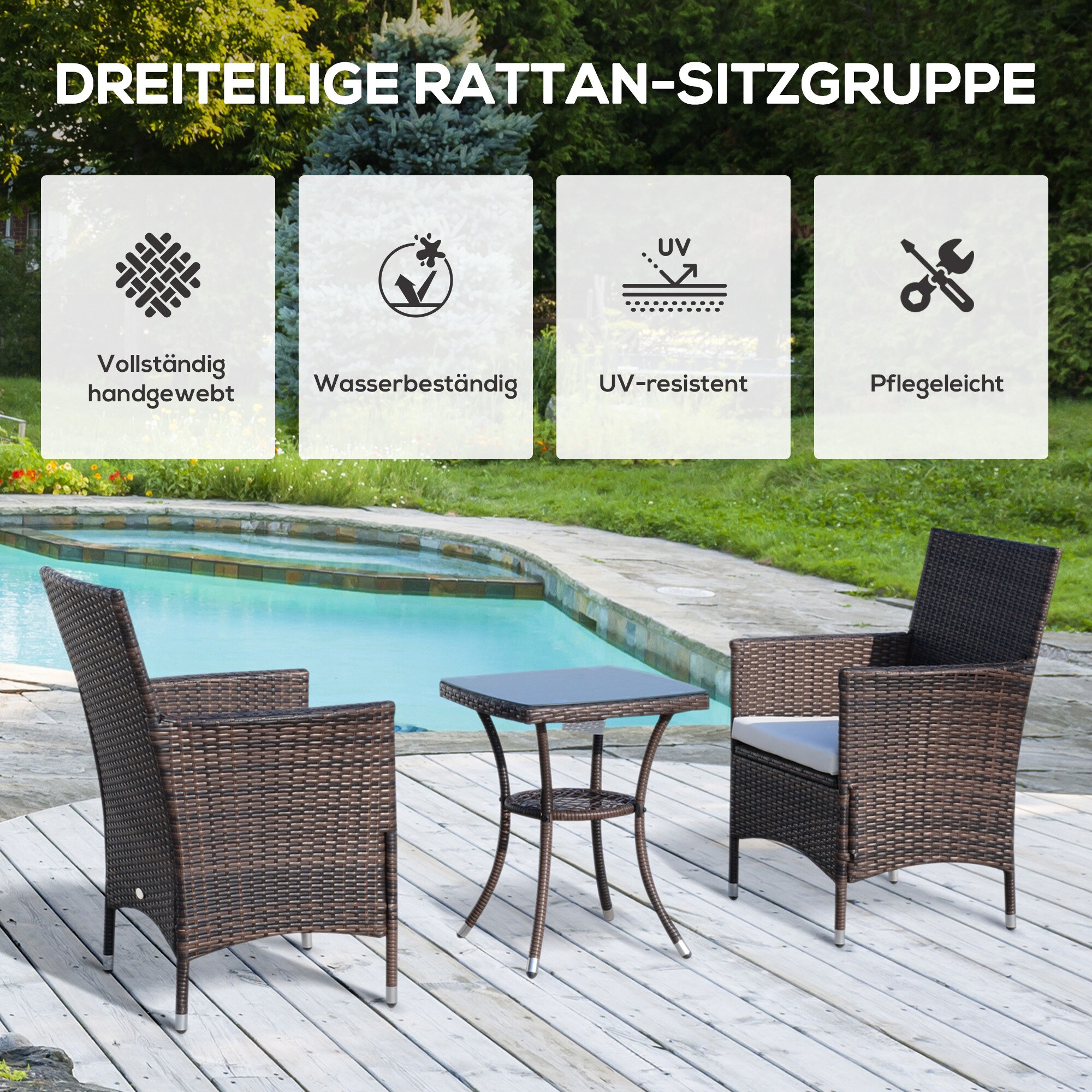 Outsunny Rattan-Sitzgruppe als 3-teiliges Set