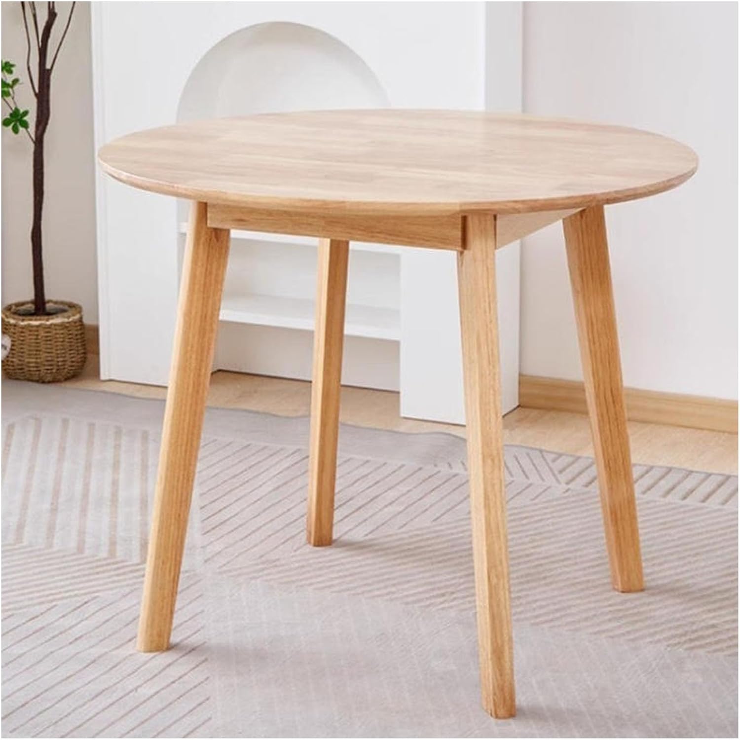 Rund Esstisch Für 4, Mitte des Jahrhunderts Modern Massivholz Küchentisch, Natürlich Malaysisch Eiche(Size:70cm,Color:Naturholz)
