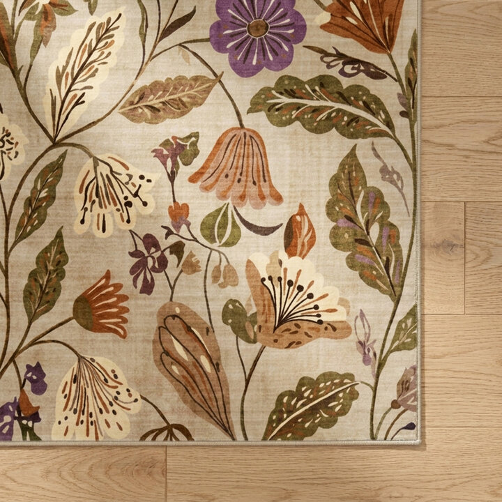 Wasbaar vloerkleed - Misty Flowers Creme | Wasbaar