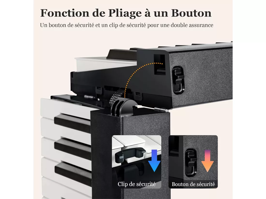 Piano Numérique Pliable à 88 Touches avec Pupitre, Clavier Electrique Portable avec Touche Lumineuse,2 Modes d'Apprentissage, MP3/USB/MIDI, 3 Ans+, Noir