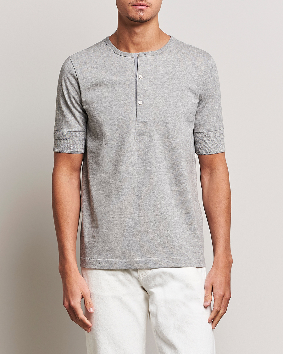 Merz b. Schwanen Short Sleeve Organic Cotton Henley Grey Mel