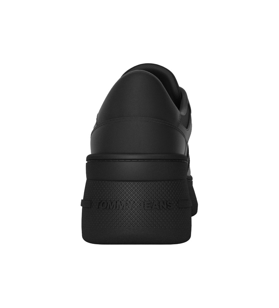 Tênis plataforma retrô de couro Tommy Jeans TJW, preto