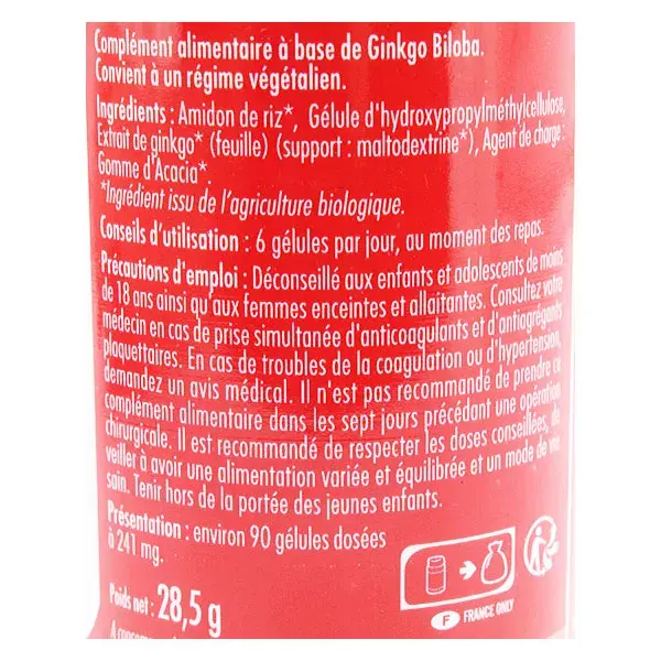 Superdiet Ginkgo Biloba Orgânico 90 cápsulas