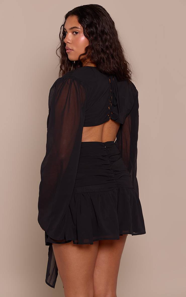 Noir Robe Mini Moulante En Mousseline À Décolleté Plongeant Avec Détail Drapé