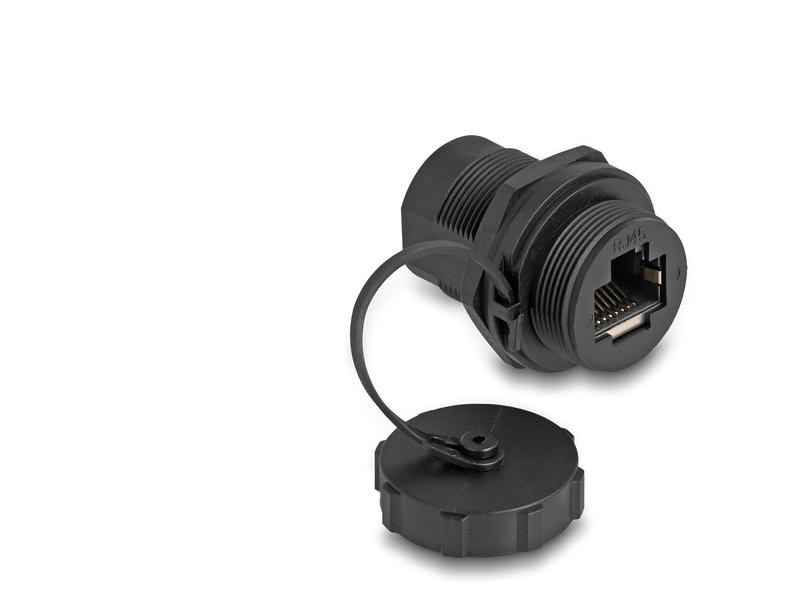 Delock Kupplung RJ45 Cat.6A mit Verschlusskappe 1 Stück Delock RJ45 Cat.6A Kupplung mit Verschlusskappe IP67 staub- und wasserdicht