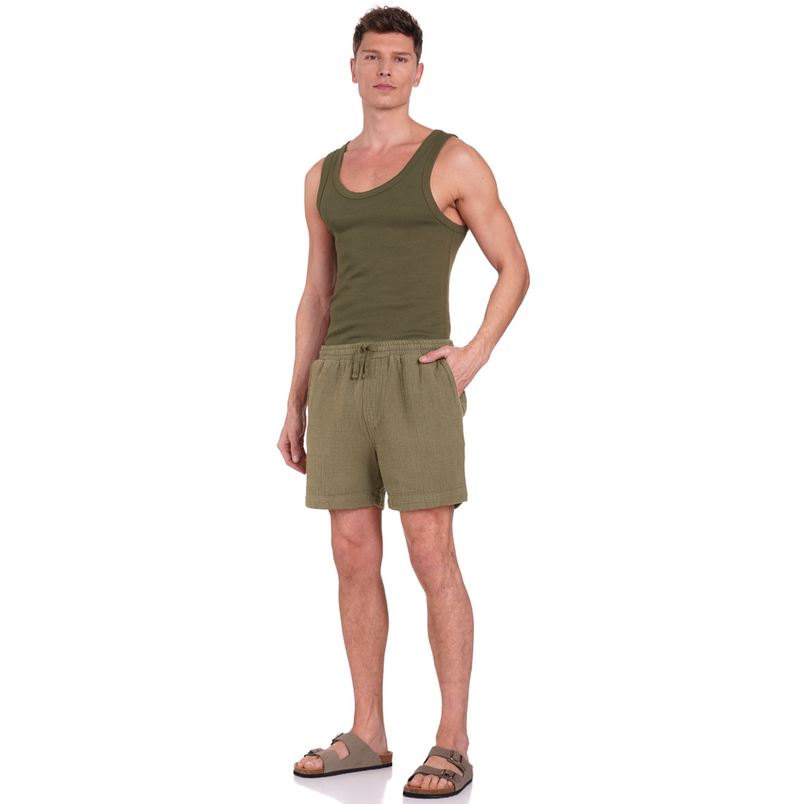 Jonas Nielsen Herren Tanktop in leichter Ripp-Struktur oliv