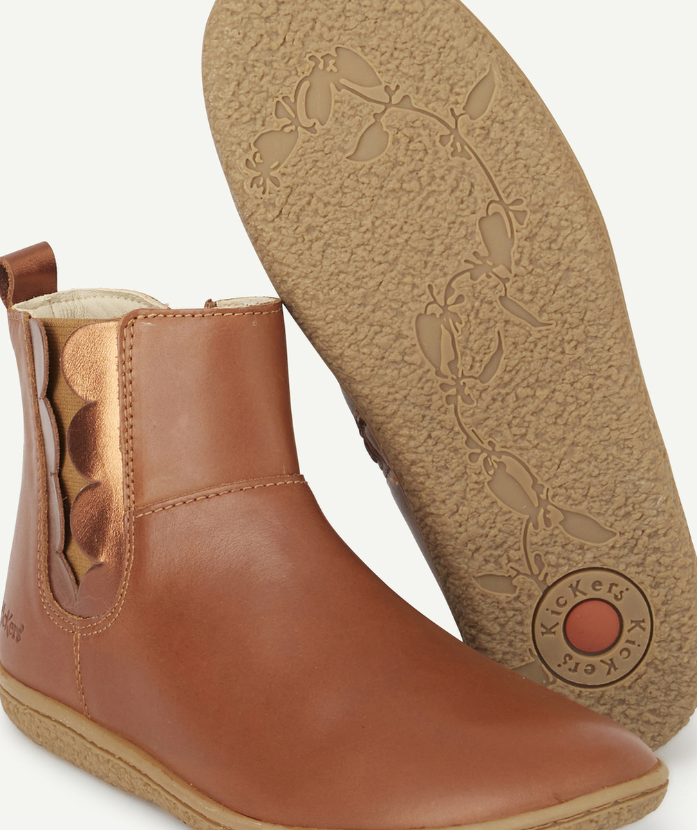KICKERSBOTTINES FILLE EN CUIR CAMEL METALLISÉ
