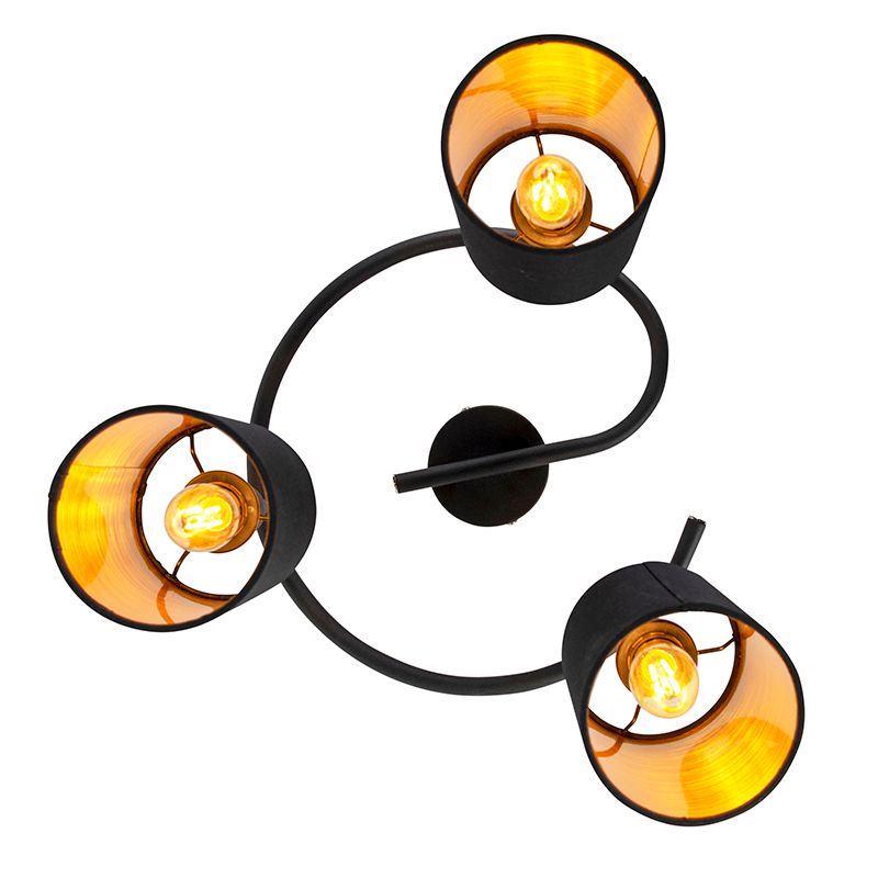 Smart moderne plafondlamp zwart incl. 3 WiFi B35 - Lofty