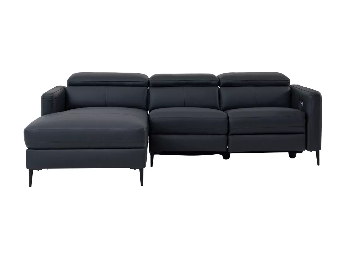 Canapé d'angle gauche relax électrique en cuir noir FUSETA