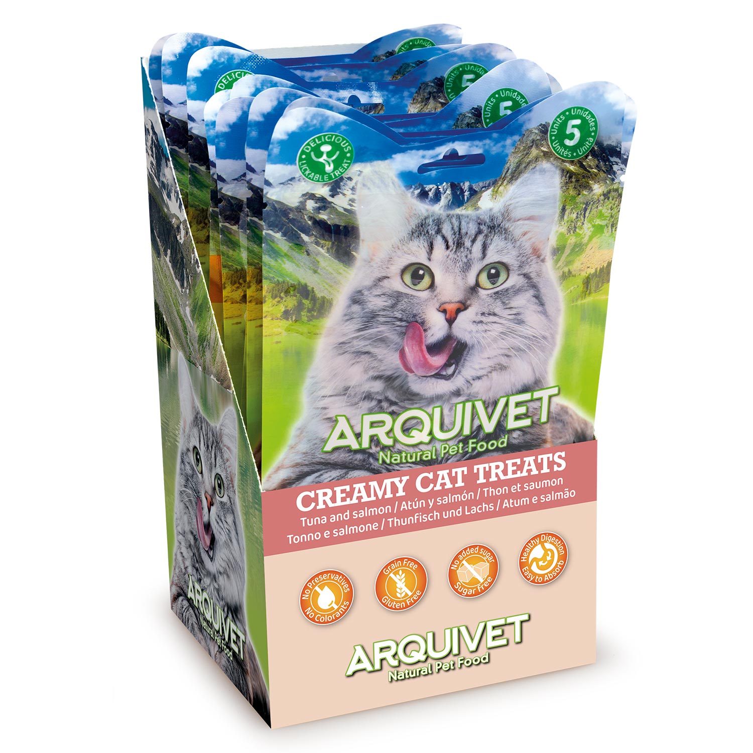 Petiscos cremosos para gatos - Atum e salmão cremosos (5 sachês de 14g)