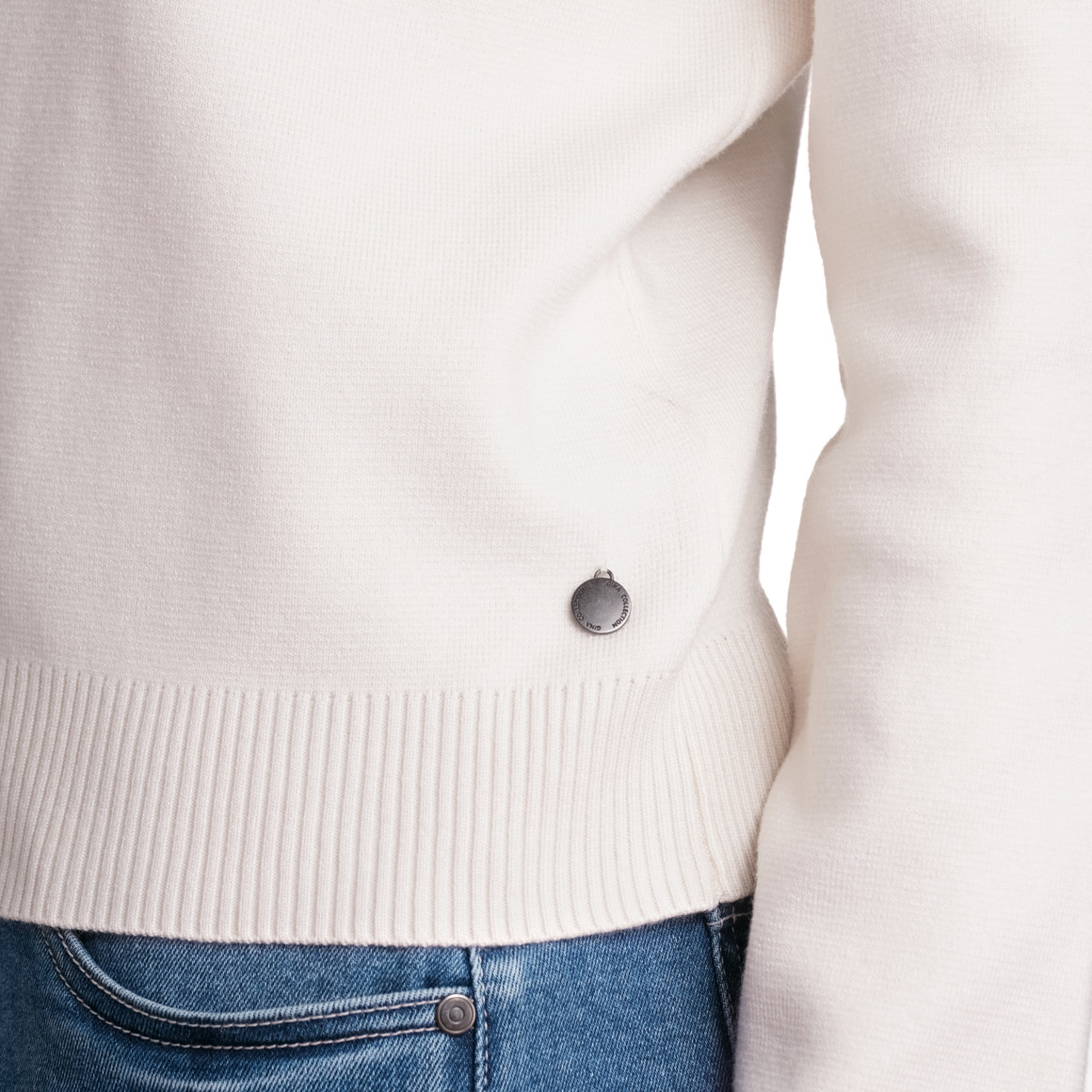 Gina Collection Damen Strickpullover mit Rippenbündchen creme