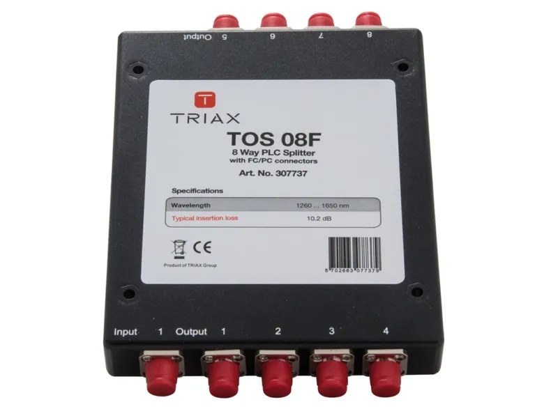 Triax TOS 08F, Kabelfordeler, Sort, Metal, 10,2 dB, 1 stk, FC/PC