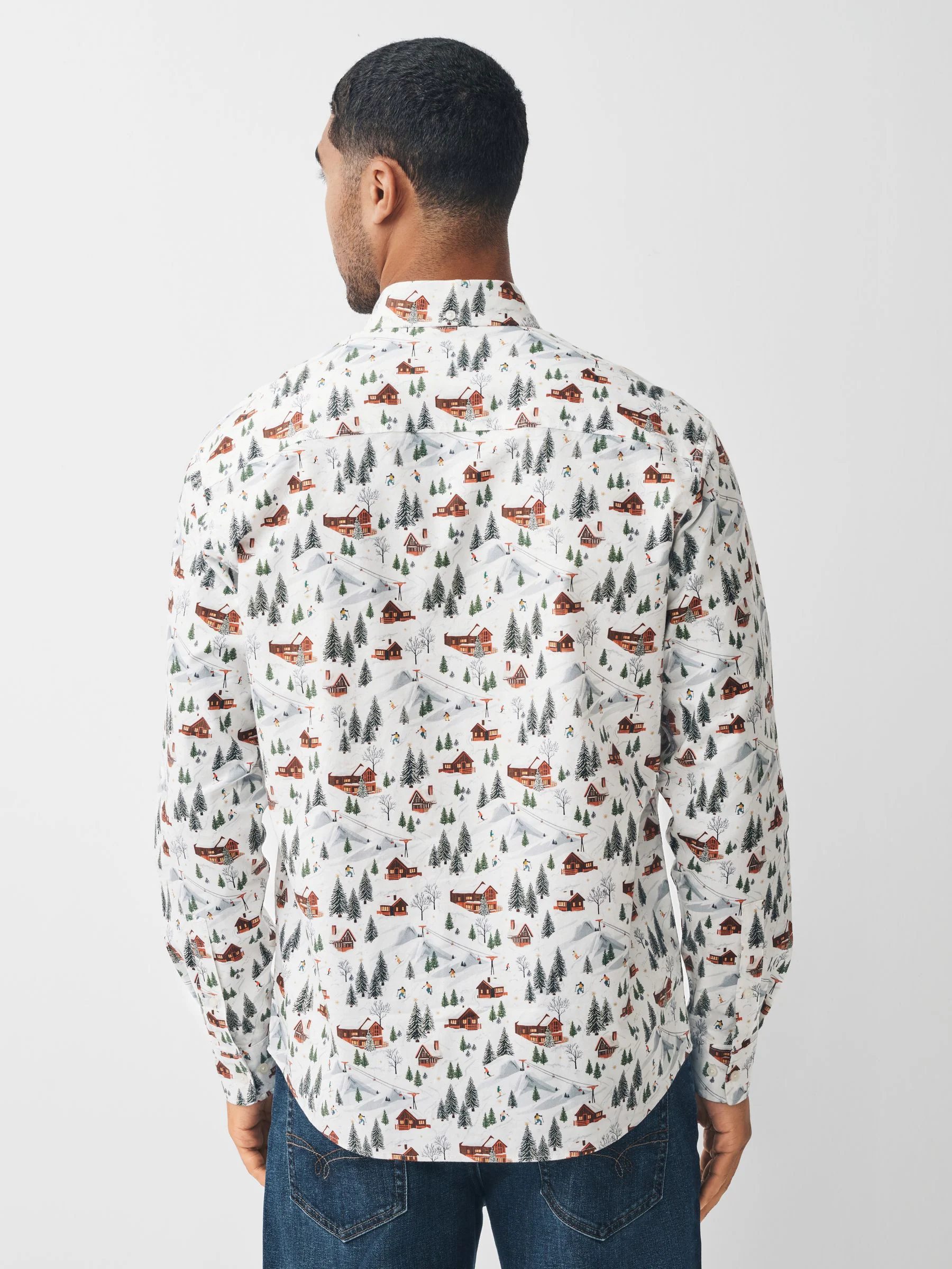 Wit - Overhemd met kerstprint en lange mouwen