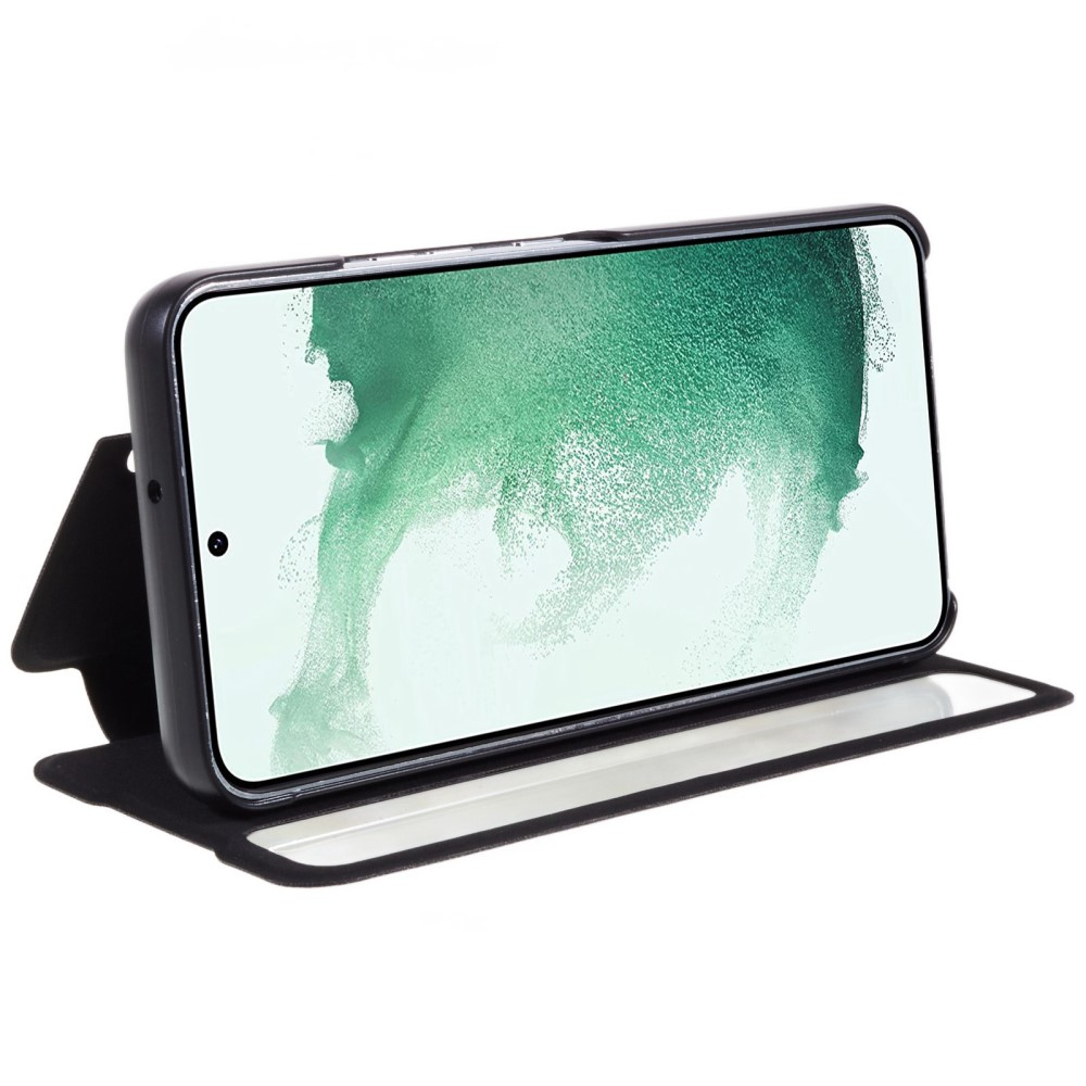 Samsung Galaxy S22 5G Leder Hülle Slim Window View Flip Case - Schwarz