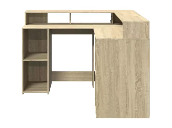Bureau avec lumières LED chêne sonoma bois d'ingénierie