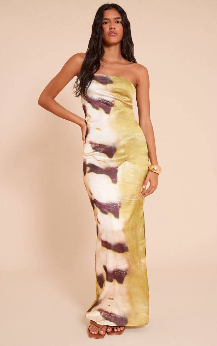 Citron Vert Robe Longue Satinée À Imprimé Coquillages