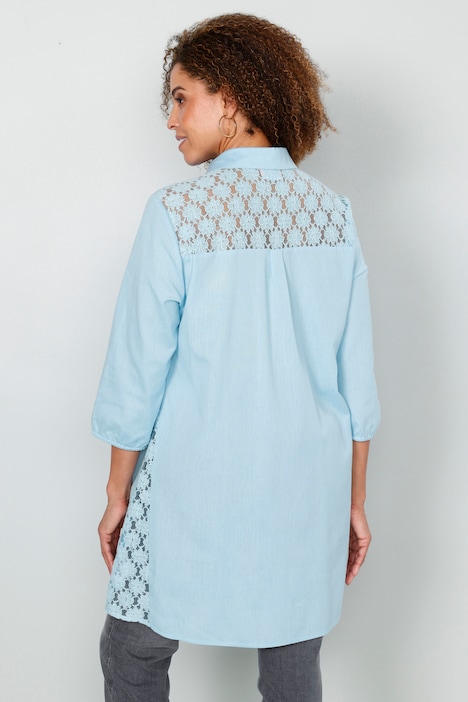 Long-Bluse, Hemdkragen, Spitzen-Einsätze