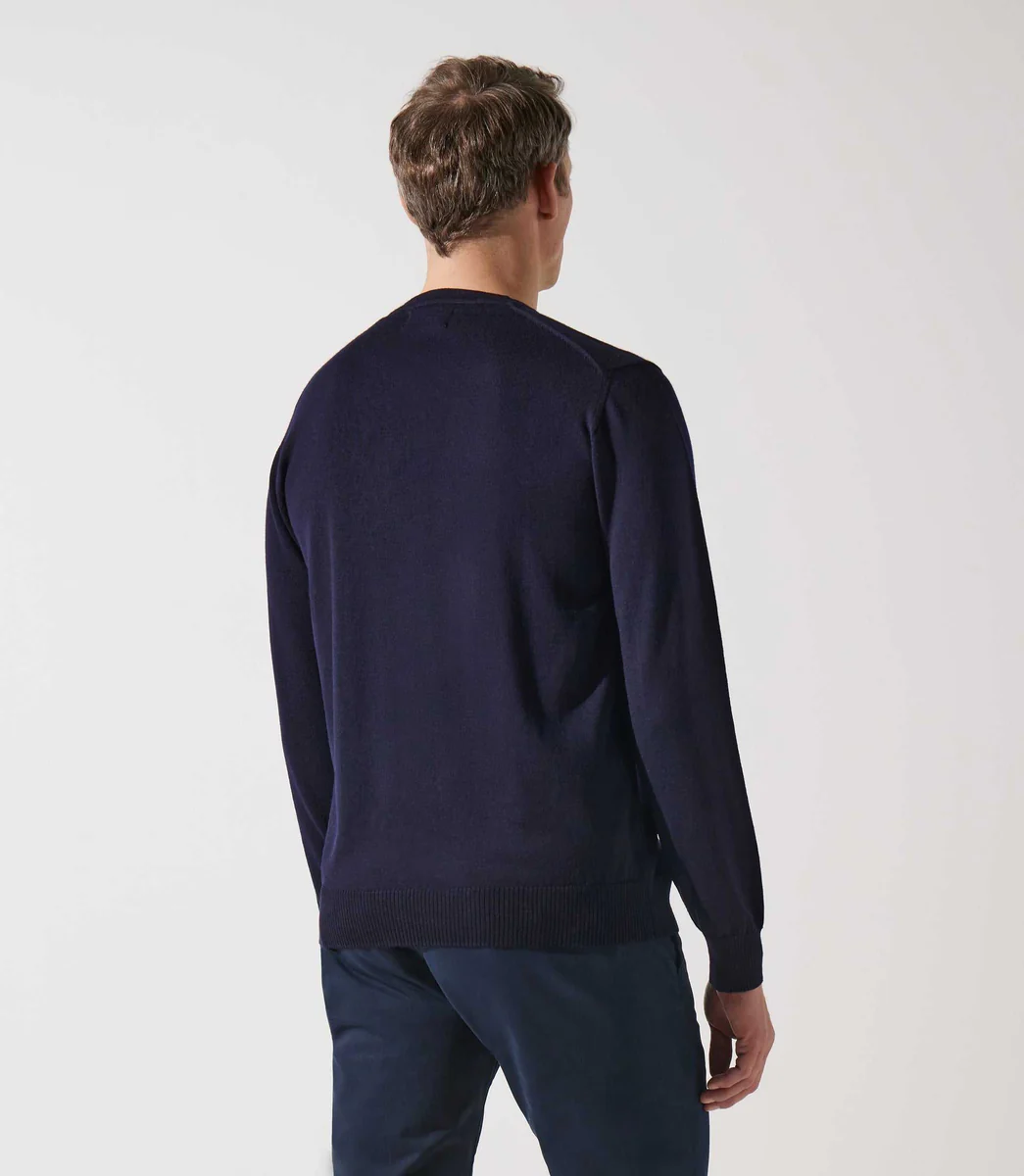 Pull col rond marine 100% mérinos