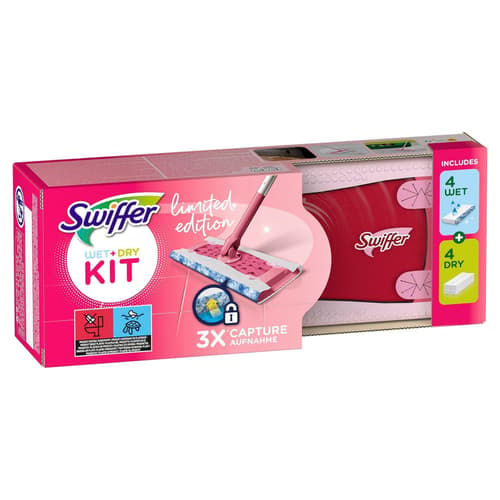 Swiffer Pink Bodenwischer Starter-Set Mit 1 Bodenwischer Sowie 4 Trockenen Und 4 Feuchten Bodentüchern