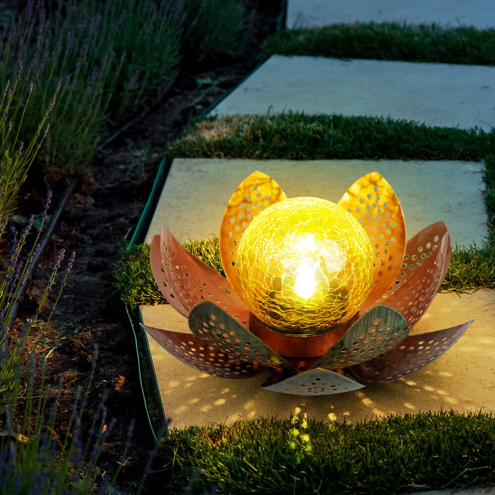 LED Solarleuchte, Lotusblume, grün, gold