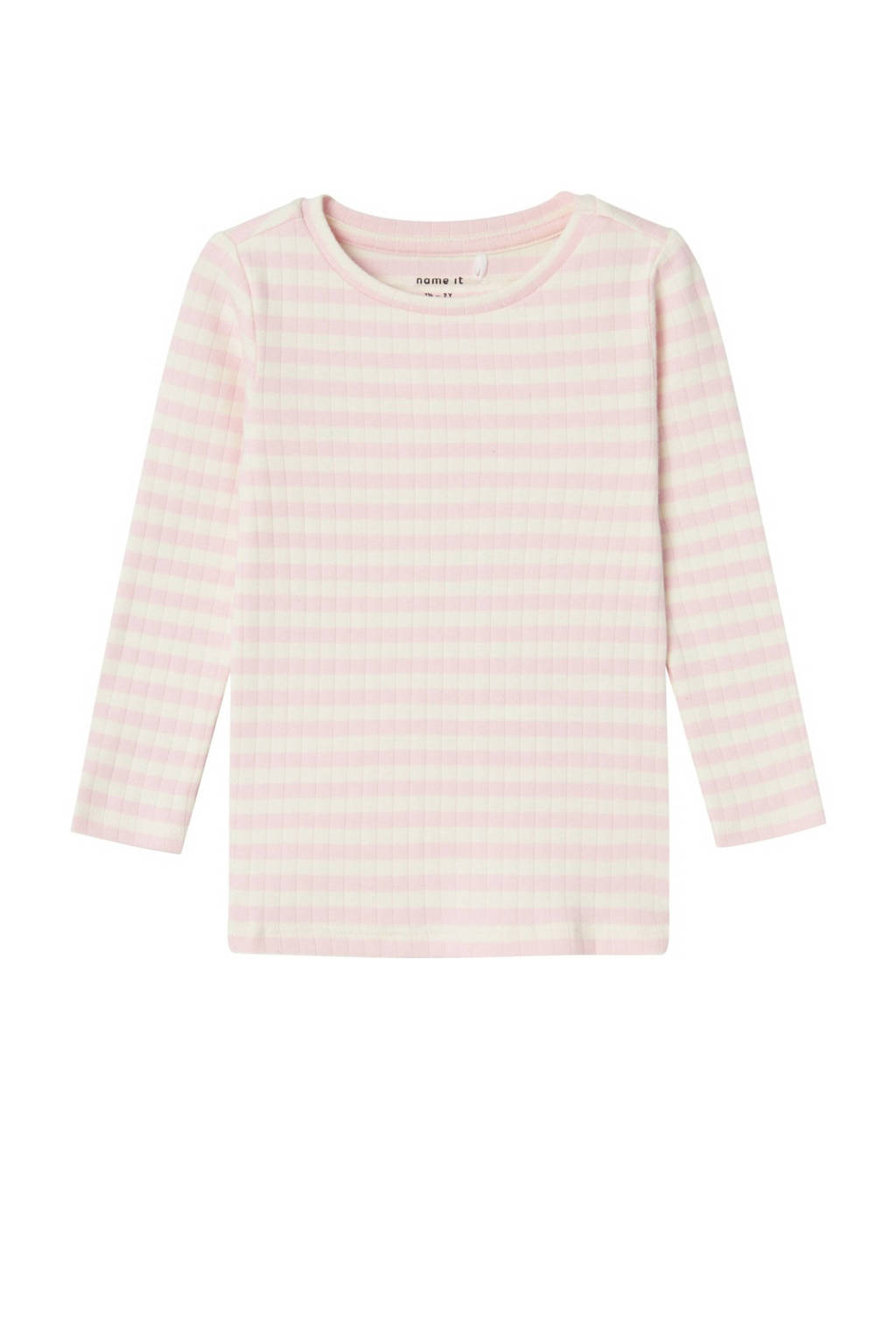 NAME IT gestreepte longsleeve NMFSURAJA lichtroze/wit