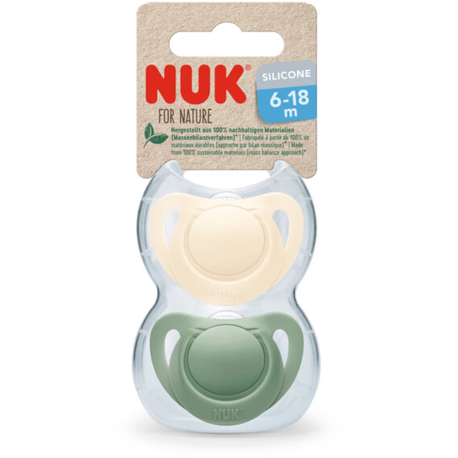 NUK Schnuller For Nature Silikon 6-18 Monate grün  creme 2er-Pack