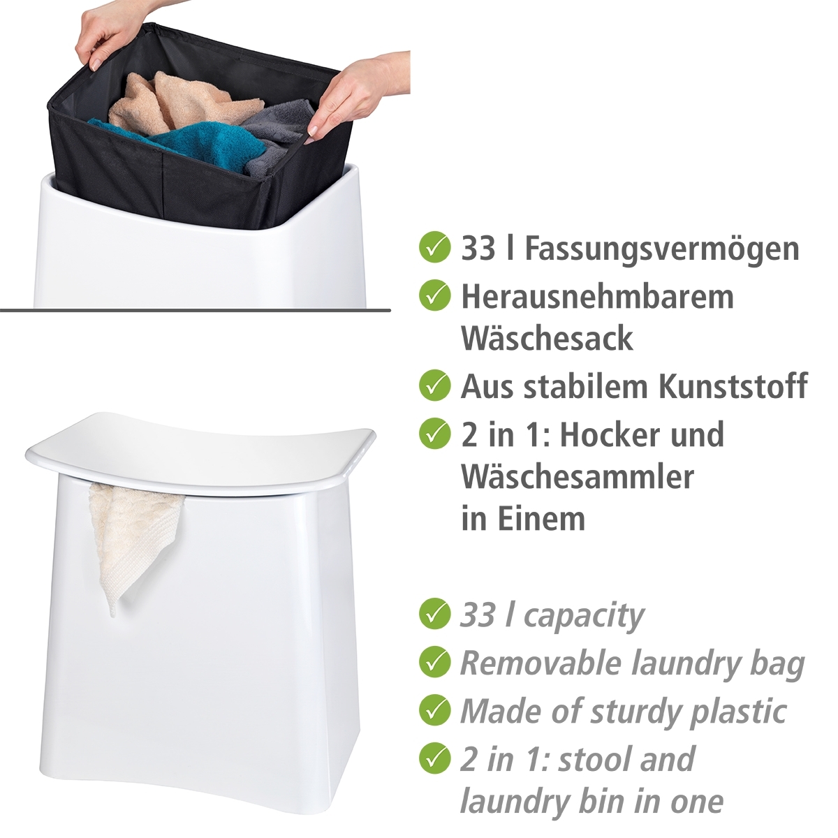 Wenko Wing badzitje/wasmand 33 liter wit
