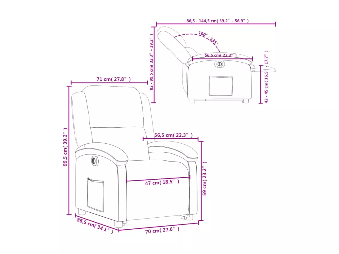 Fauteuil inclinable électrique noir cuir véritable