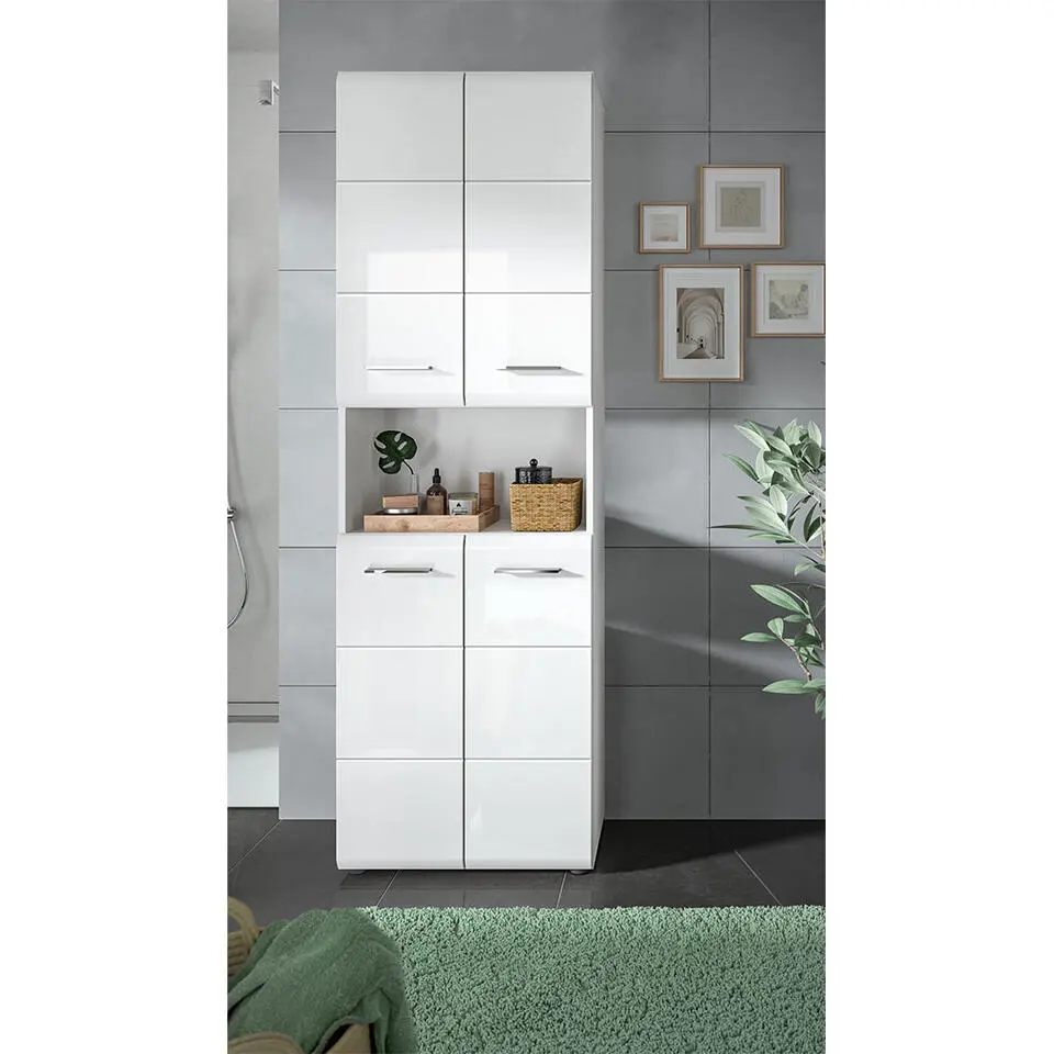 Hioshop Ice kolomkast 4 deuren 1 vak wit hoogglans