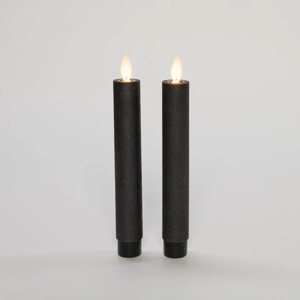 Anna's Collection LED dinerkaarsen - 2x st - zwart - 18 cm