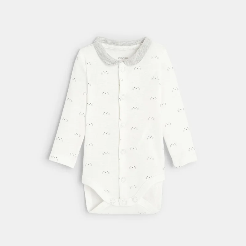 Body coton bio pressionné imprimé chats blanc naissance Blanc