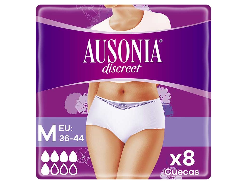 CUECAS INCONTINÊNCIA CINTURA BAIXA NORMAL TAMANHO MÉDIO AUSONIA DISCREET 8 UN