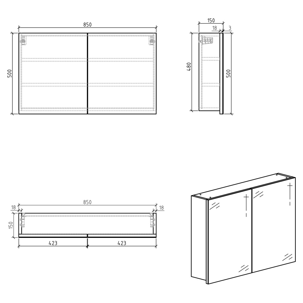Differnz Brida spiegelkast 50x85x15cm wit
