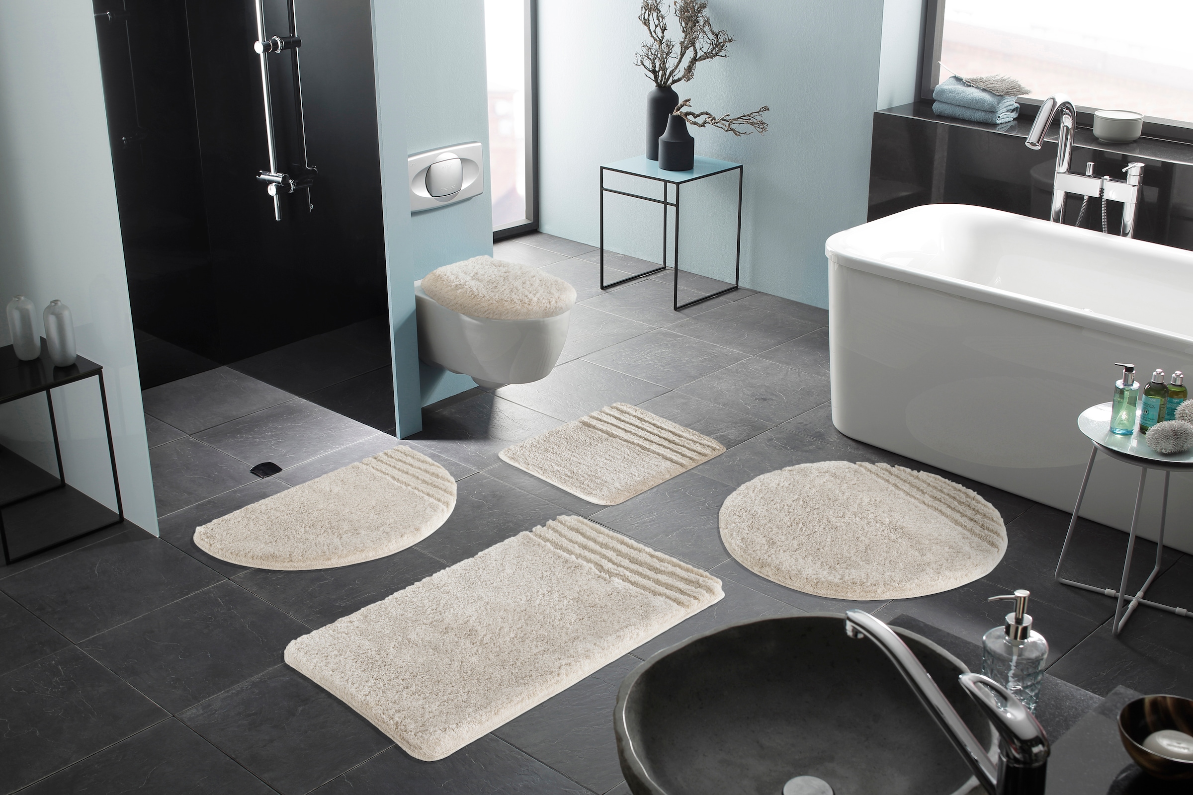 Möve Badematte »Loft, Badvorleger, Badezimmer Teppich« Höhe 30 mm rutschhemmend beschichtet fussbodenheizungsgeeignet | schnell trocknend | strapazierfähig Badteppich, Badematten auch als 2 teiliges Set & rund