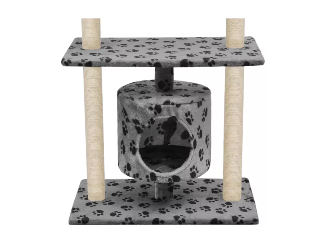 Arbre à chat avec griffoir en sisal 95 cm Gris Motif de pattes