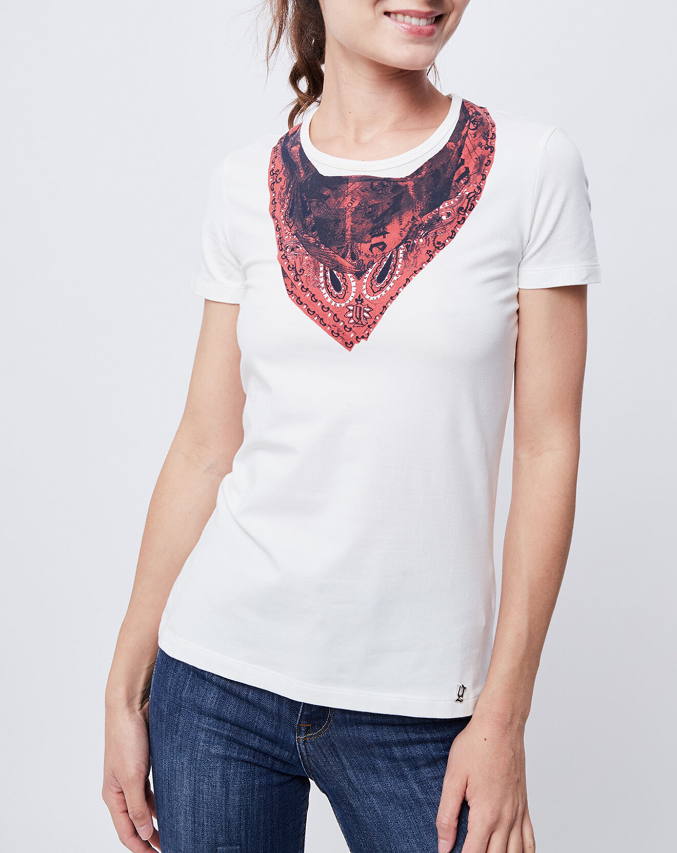 John Galliano T-Shirt imprimé blanc cassé/rouge/noir
