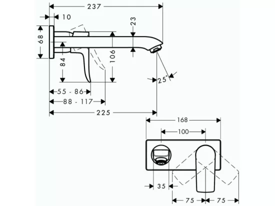 Lot de 2 mitigeurs lavabo encastré HANSGROHE Metris 225, mécanique