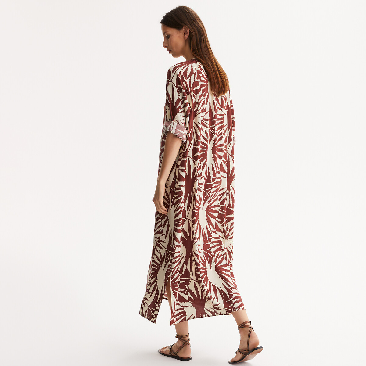 ANNE WEYBURN<br>Vestido maxi com estampa gráfica e mangas 3/4