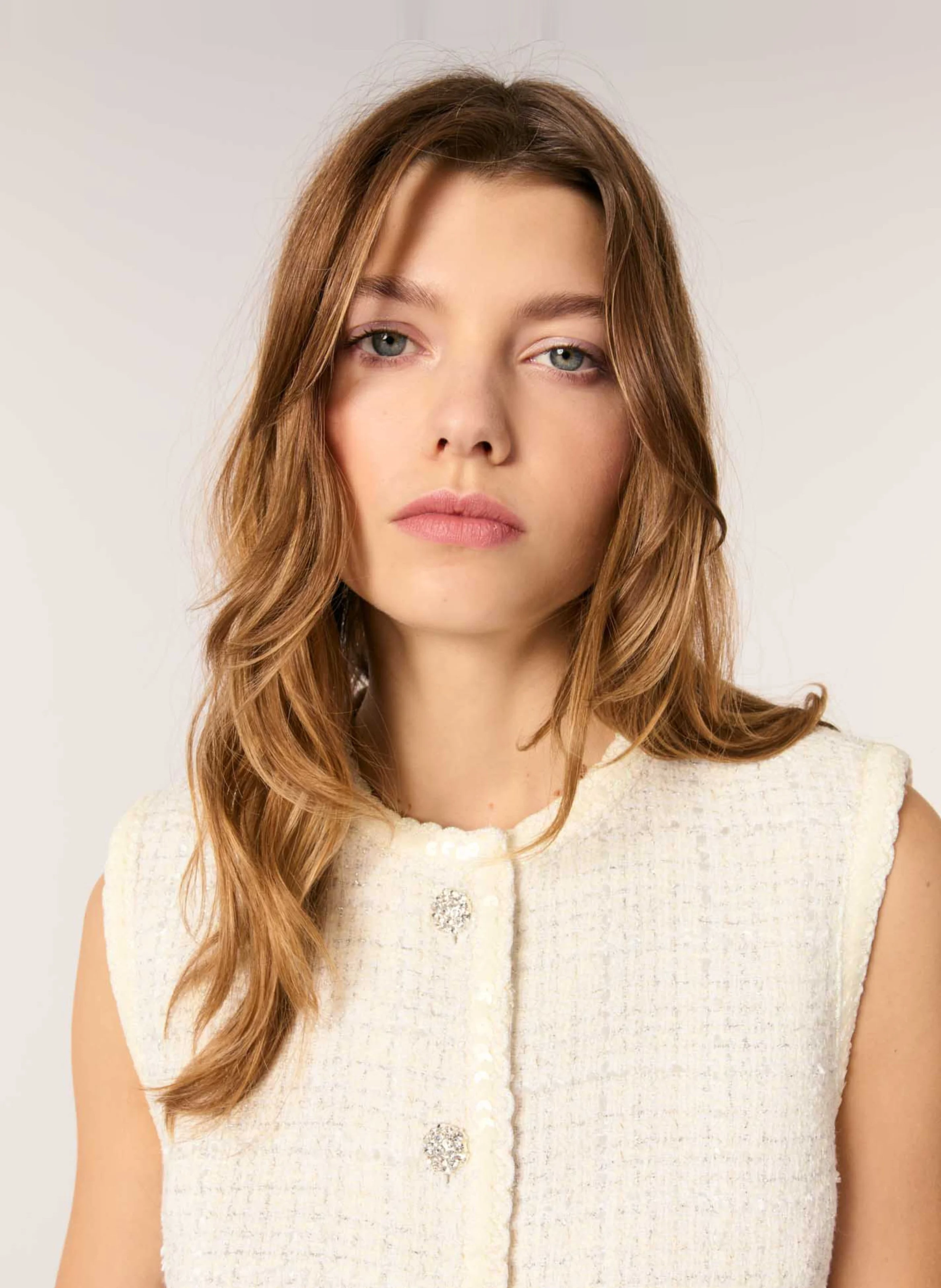 Gilet de tailleur en tweed | Beige