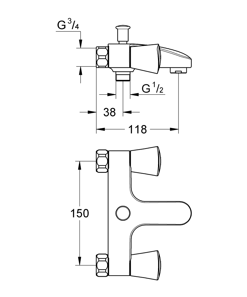 Grohe Costa-S badkraan m. omstel z. koppelingen chroom