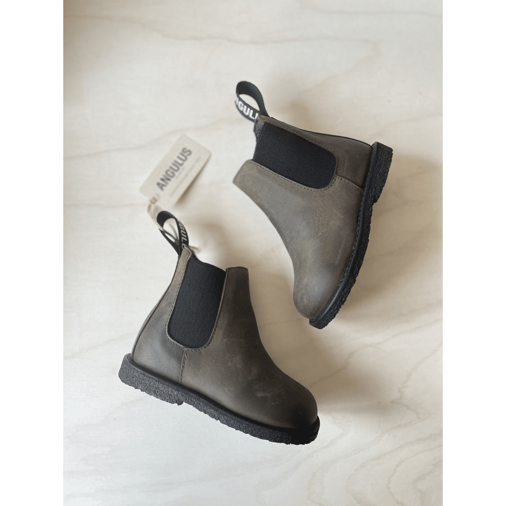 Angulus - Chelsea Boot Logotape Zipper - Dark Olive Black