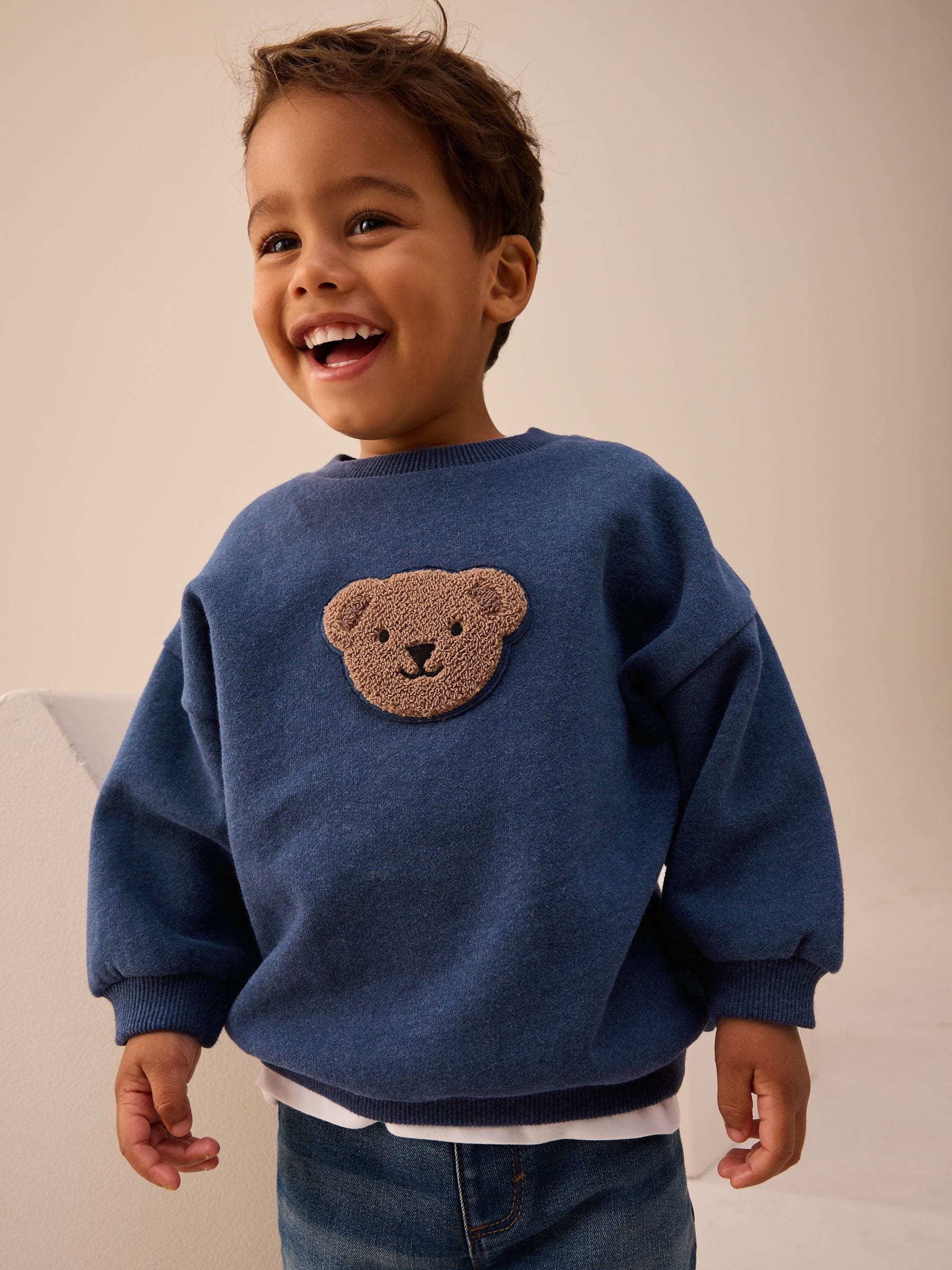 Marineblauw met berenprint - Sweatshirt met ronde hals en all-over print (3 mnd - 7 jr)