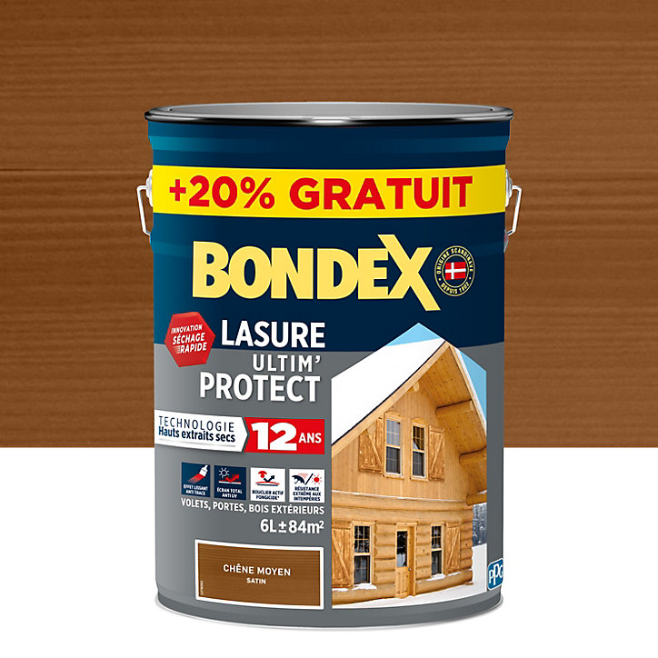 Lasure bois Ultim’ protect Chêne moyen 12 ans Bondex 5L + 20% gratuit