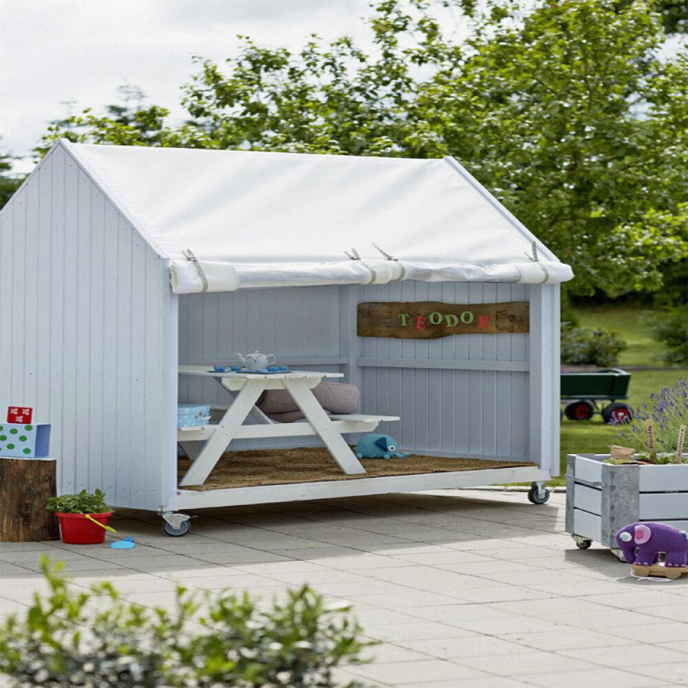 MINIHUS PÅ HJUL PLUS SHELTER 123X203CM NATUR
