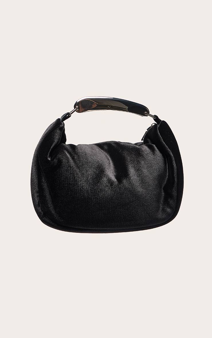Noir Sac À Main En Velours Noir À Poignée Abstraite Argentée