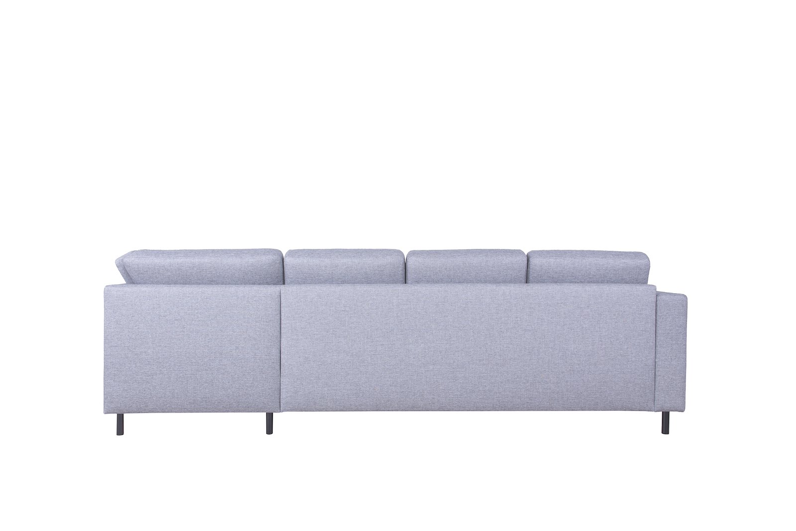 Scandinavia Oppsett 4R 23 hjørnesofa med sjeselong høyre. I tekstil Rocco 570 Lys grå med sorte ben